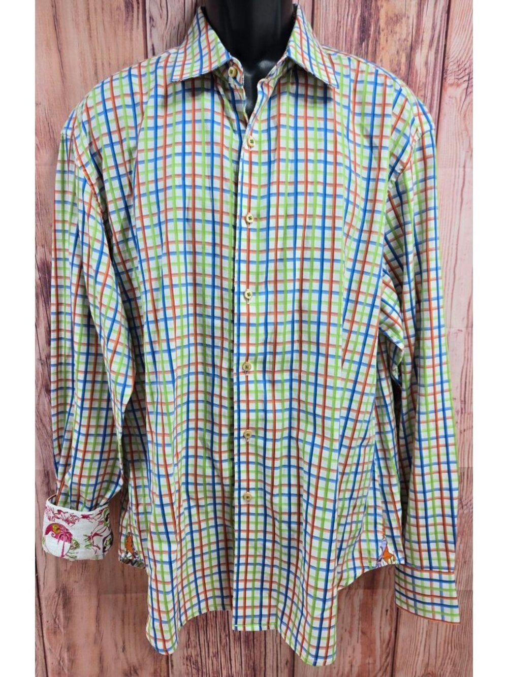 Robert Graham Mens Multicolor Check Slim Fit Shirt 2XL Embroidered Details